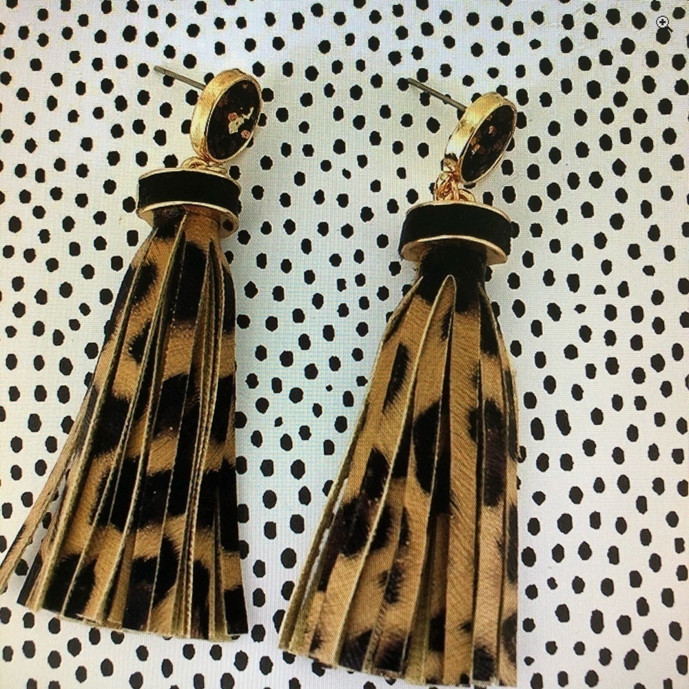 Leopard Tassel Glitter Disk Post Earrings